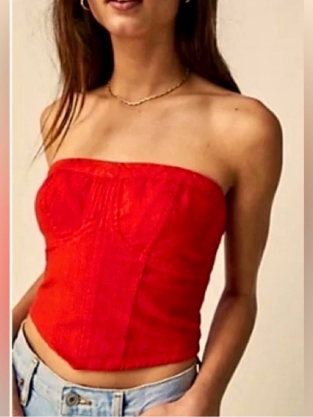 Free People Red Strapless Bustier Camisole